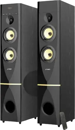 Sistem Boxe Tower Stereo F&D T-88X 2.0, 300W RMS, Design Acustic pe 3 Caii, Bluetooth 4.2, HDMI ARC, Optic, AUX, USB, SD, Radio FM, MDF Negru
