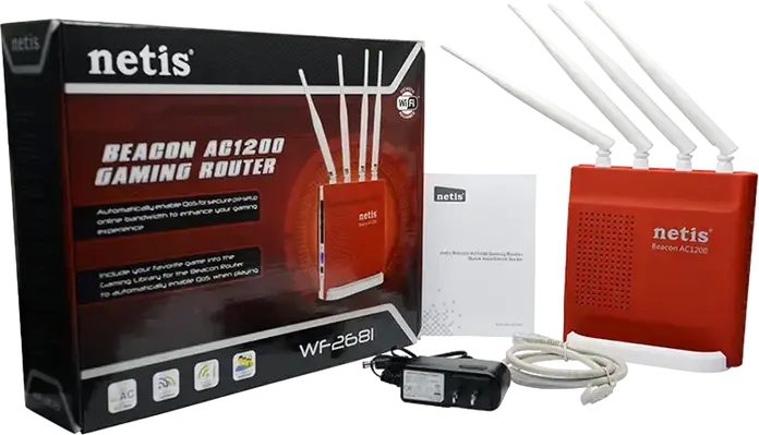Router Gaming Netis WF2681 Beacon AC1200 Dual-Band, Viteza 1200Mbps, Porturi Gigabit Ethernet, 4 Antene Externe, QoS Automat pentru Gaming, Rosu