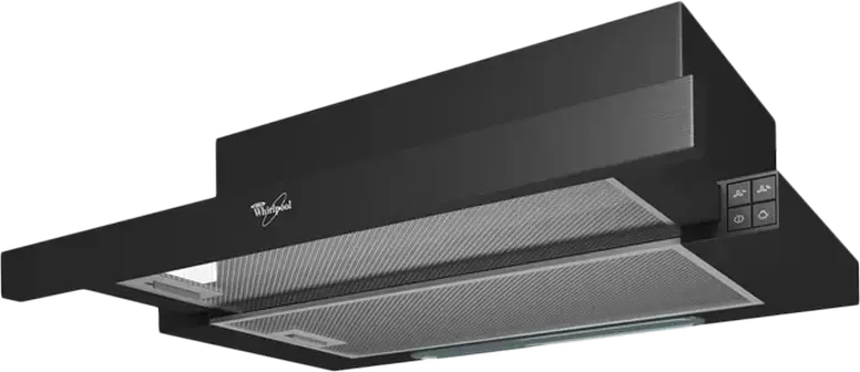 Whirlpool AKR 749/1 NB Built-in Telescopic Hood, Black, 372 m3/h Extraction, 3 Speed Levels, 2 Washable Aluminum Filters, 59.9 cm Width