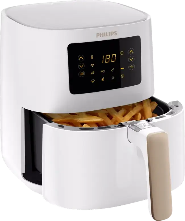Аэрофритюрница Philips HD9255/30 серии 5000 Connected, 1400 Вт Rapid Air, чаша 4.1 л с антипригарным покрытием, сенсорный дисплей, Wi-Fi, белый