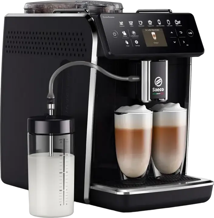 Saeco GranAroma SM6480/00 Aparat de Cafea Automat, 1500W, 15 Bar, Rezervor 1.8L, 14 Programe, Profiluri CoffeeMaestro, Carafa Lapte Externa, Negru