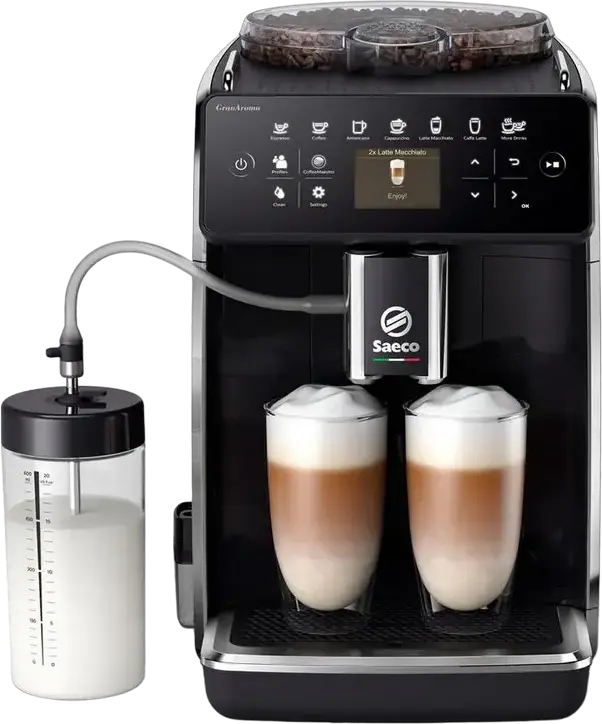 Saeco GranAroma SM6480/00 Aparat de Cafea Automat, 1500W, 15 Bar, Rezervor 1.8L, 14 Programe, Profiluri CoffeeMaestro, Carafa Lapte Externa, Negru