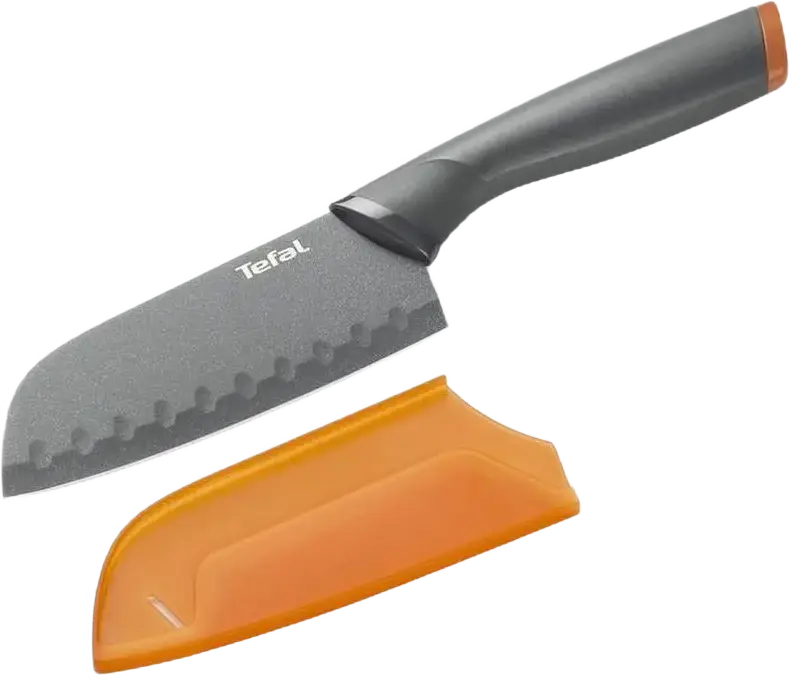 Tefal Fresh Kitchen K1220104 Santoku Knife, 12 cm Stainless Steel Blade with Titanium Non-Stick Coating, Ergonomic Soft Touch Handle, Grey