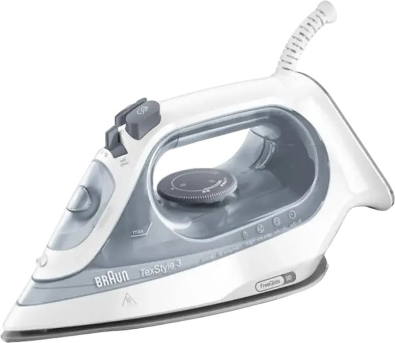 Braun TexStyle 3 SI3054GY Steam Iron, 2400W, FreeGlide 3D Ceramic Soleplate, 45g/min Continuous Steam, 180g/min Steam Boost, Anti-calc, Grey