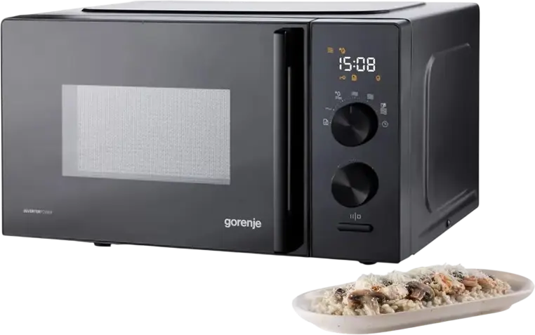 Cuptor cu microunde solo Gorenje MO20AE1B5, Capacitate 20L, Putere 800W, Tehnologie InverterPower, 20 Programe Automate, Display Digital, Negru