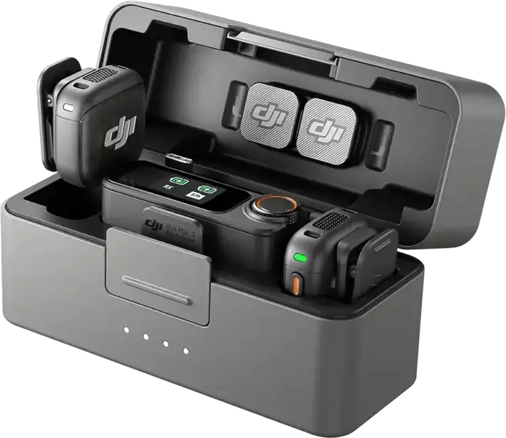 DJI Mic 3 Wireless Microphone System, 2 TX and 1 RX with Charging Case, 32-bit Float Recording, Omnidirectional, 400m Range, Bluetooth 5.4, Black