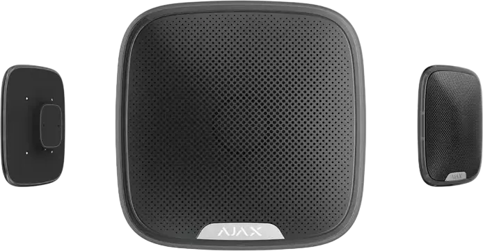 Sirena Exterior Wireless Ajax StreetSiren, Protectie IP54, Nivel Sonor Reglabil 85-113 dB, Protocol Jeweller, Raza 1300m, Anti-Sabotaj, Neagra