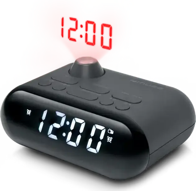 Muse M-179 P Projection Clock Radio, PLL FM Radio with 20 Presets, Dual Alarm, Snooze, Sleep, 0.9 inch LED Display with Dimmer, Black