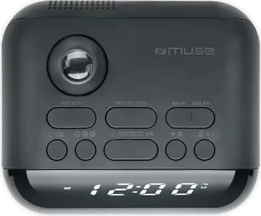 Muse M-179 P Projection Clock Radio, PLL FM Radio with 20 Presets, Dual Alarm, Snooze, Sleep, 0.9 inch LED Display with Dimmer, Black