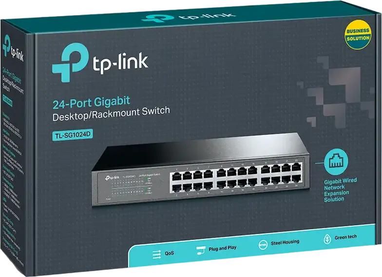 TP-Link TL-SG1024D 24-Port Gigabit Unmanaged Switch, 10/100/1000 Mbps, Metal Rackmount/Desktop Housing, Energy Efficient Plug and Play Network Switch