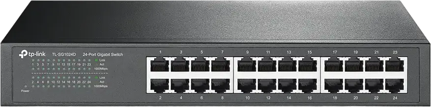 TP-Link TL-SG1024D 24-Port Gigabit Unmanaged Switch, 10/100/1000 Mbps, Metal Rackmount/Desktop Housing, Energy Efficient Plug and Play Network Switch