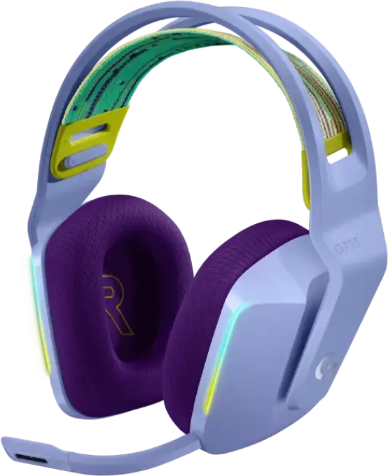 Logitech G733 Wireless RGB Gaming Headset, Purple, LIGHTSPEED Wireless, 40mm Drivers, 29h Battery, Detachable Microphone, Memory Foam Earpads