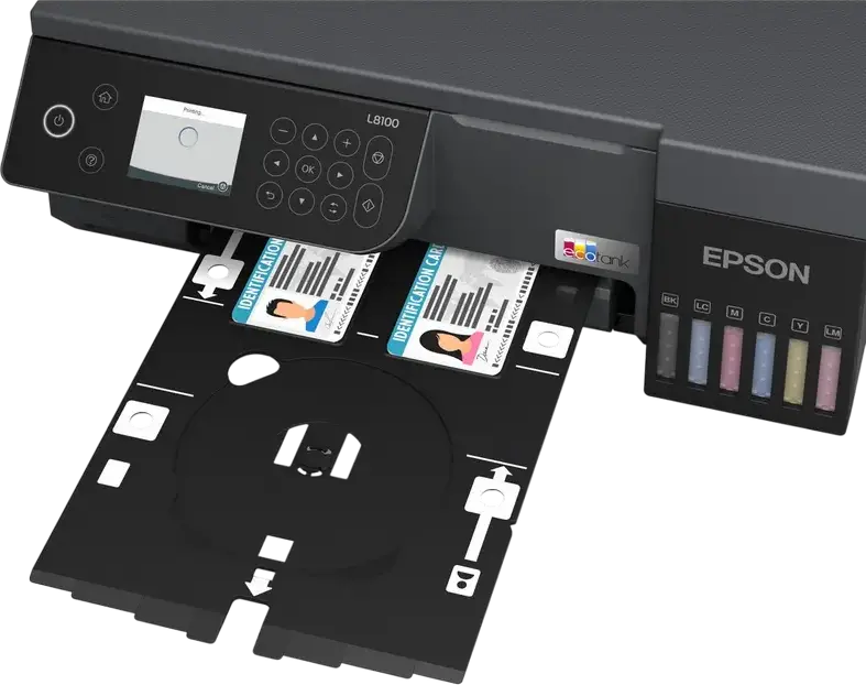 Epson EcoTank L8100 6-Color Photo Printer, All-in-One Print Scan Copy, 5760x1440 DPI, Wireless Wi-Fi Direct, CD/DVD & ID Card Printing, Black