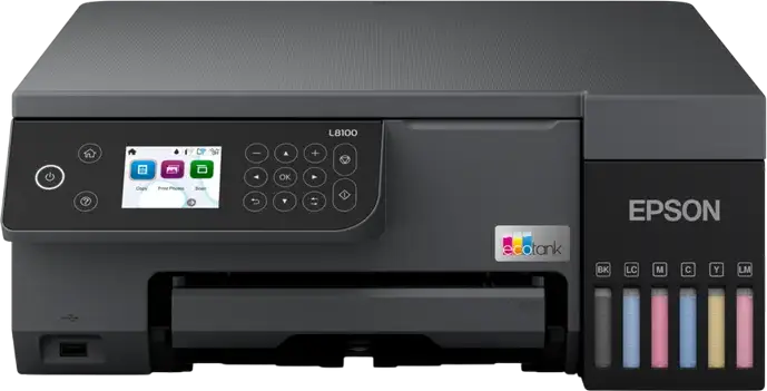 Epson EcoTank L8100 6-Color Photo Printer, All-in-One Print Scan Copy, 5760x1440 DPI, Wireless Wi-Fi Direct, CD/DVD & ID Card Printing, Black