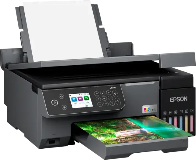 Epson EcoTank L8100 6-Color Photo Printer, All-in-One Print Scan Copy, 5760x1440 DPI, Wireless Wi-Fi Direct, CD/DVD & ID Card Printing, Black