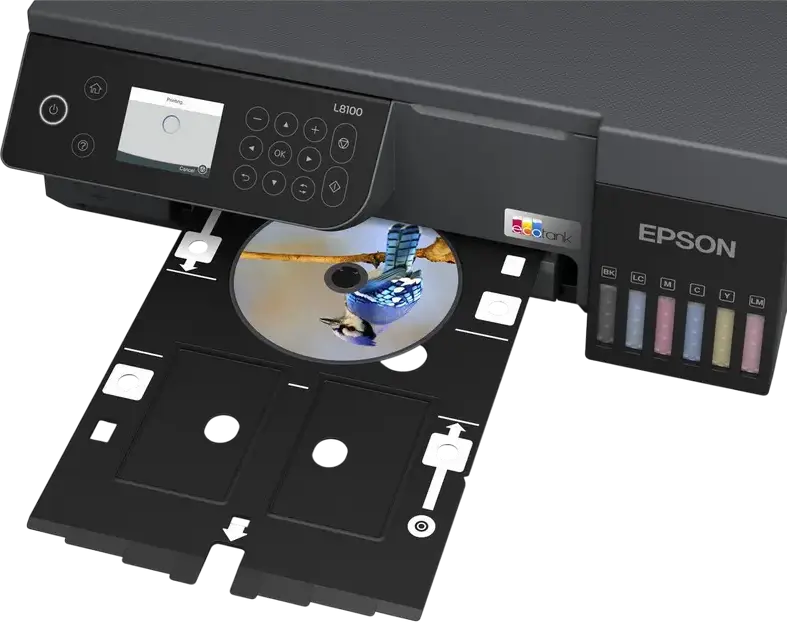 Epson EcoTank L8100 6-Color Photo Printer, All-in-One Print Scan Copy, 5760x1440 DPI, Wireless Wi-Fi Direct, CD/DVD & ID Card Printing, Black