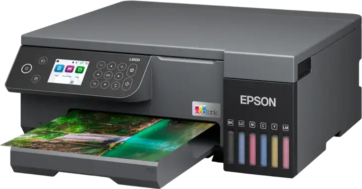 Epson EcoTank L8100 6-Color Photo Printer, All-in-One Print Scan Copy, 5760x1440 DPI, Wireless Wi-Fi Direct, CD/DVD & ID Card Printing, Black
