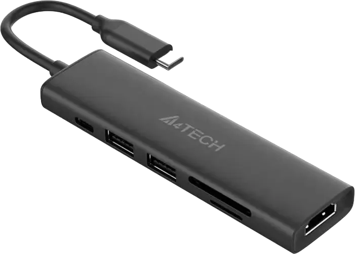 Док-станция A4Tech DST-60C 6-в-1 USB Type-C, алюминиевый корпус, HDMI 4K@60Hz, 2x USB 3.0, PD 100W, картридер SD/TF, серый