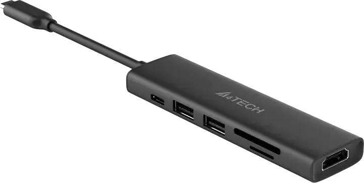Док-станция A4Tech DST-60C 6-в-1 USB Type-C, алюминиевый корпус, HDMI 4K@60Hz, 2x USB 3.0, PD 100W, картридер SD/TF, серый