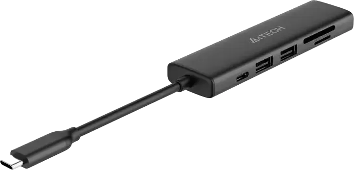 Док-станция A4Tech DST-60C 6-в-1 USB Type-C, алюминиевый корпус, HDMI 4K@60Hz, 2x USB 3.0, PD 100W, картридер SD/TF, серый