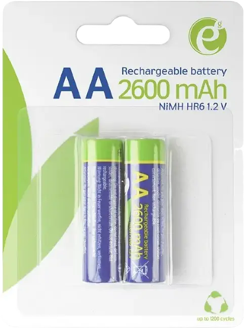 Energenie EG-BA-AA26-01 Rechargeable AA Ni-MH Batteries, 2600mAh, 1.2V, 1200 Cycles, High Capacity for Digital Cameras and Remotes, 2-Pack