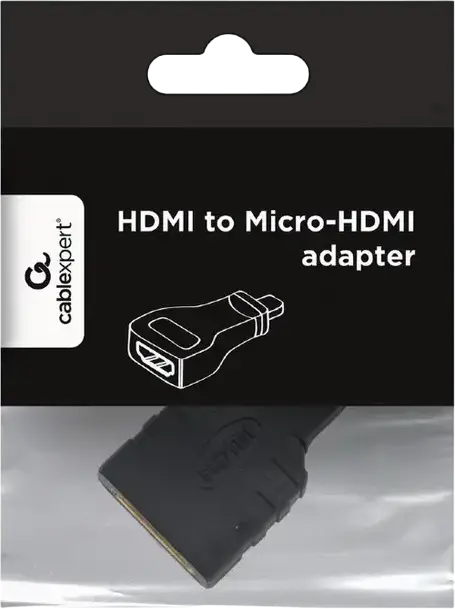 Cablexpert A-HDMI-FD HDMI Female to Micro-HDMI Male Adapter, Gold Plated Contacts, Black
