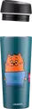 Ardesto AR2645CG Coffee Time Thermal Mug, 0.45L Stainless Steel Vacuum Flask, Red Cat Design, Blue, Button-Valve Opening, BPA Free