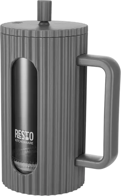 Resto 90535 Keid French Press 1L, Borosilicate Heat-Resistant Glass Flask, Stainless Steel Filter, Ribbed Plastic Protective Case, Dark Grey