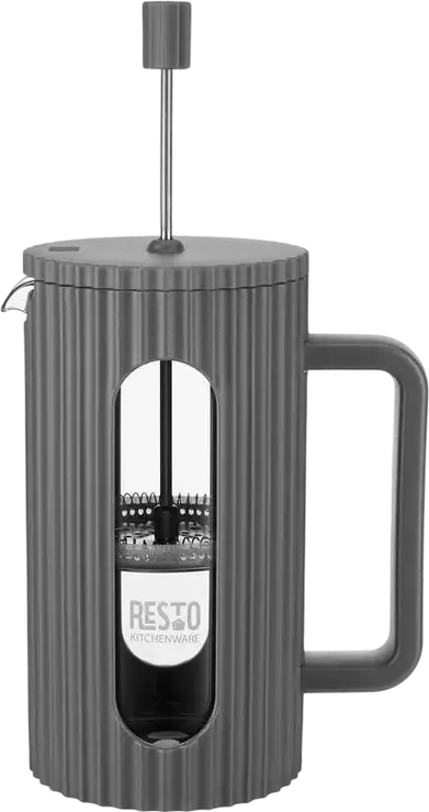 Resto 90535 Keid French Press 1L, Borosilicate Heat-Resistant Glass Flask, Stainless Steel Filter, Ribbed Plastic Protective Case, Dark Grey
