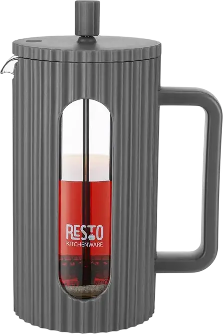 Resto 90535 Keid French Press 1L, Borosilicate Heat-Resistant Glass Flask, Stainless Steel Filter, Ribbed Plastic Protective Case, Dark Grey