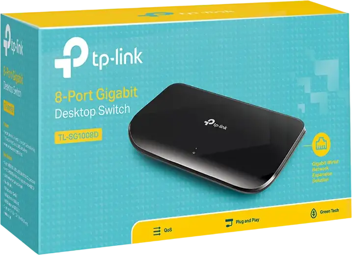 TP-Link TL-SG1008D 8-Port Gigabit Unmanaged Desktop Switch, 10/100/1000 Mbps RJ45, Green Ethernet Energy Efficient, Plug and Play, Black ABS Plastic
