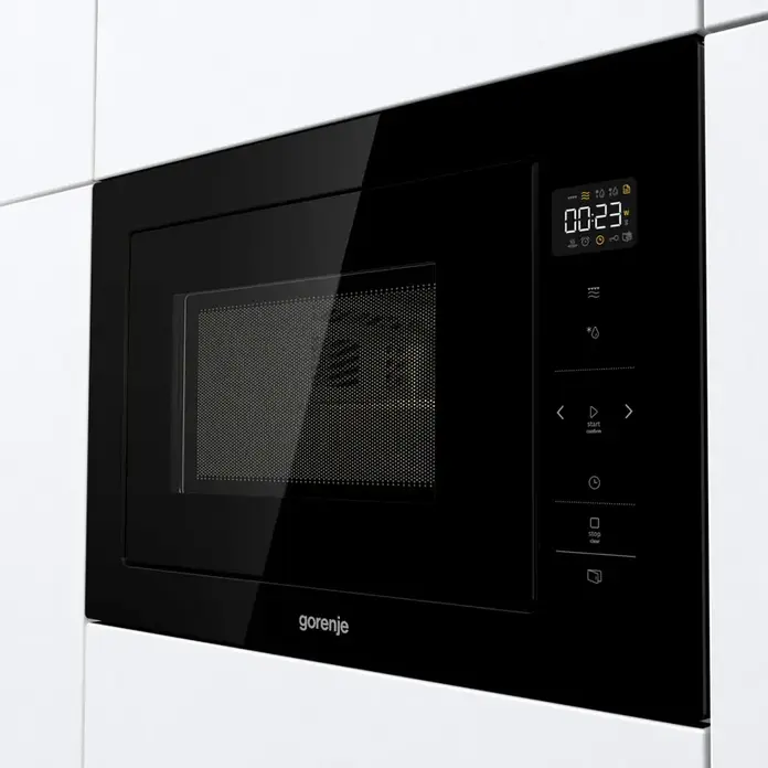 Встраиваемая микроволновая печь с грилем Gorenje BM251SG2BG, объем 25 л, мощность 900 Вт, кварцевый нагреватель, интерьер из нержавеющей стали, черный