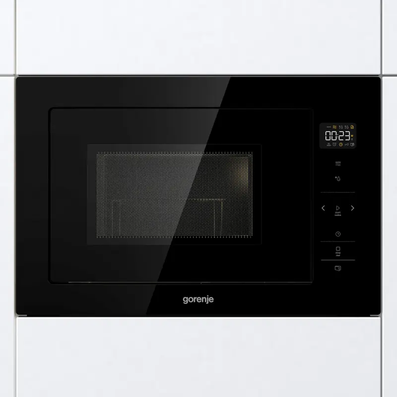 Встраиваемая микроволновая печь с грилем Gorenje BM251SG2BG, объем 25 л, мощность 900 Вт, кварцевый нагреватель, интерьер из нержавеющей стали, черный
