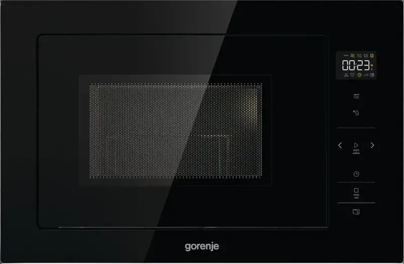 Встраиваемая микроволновая печь с грилем Gorenje BM251SG2BG, объем 25 л, мощность 900 Вт, кварцевый нагреватель, интерьер из нержавеющей стали, черный
