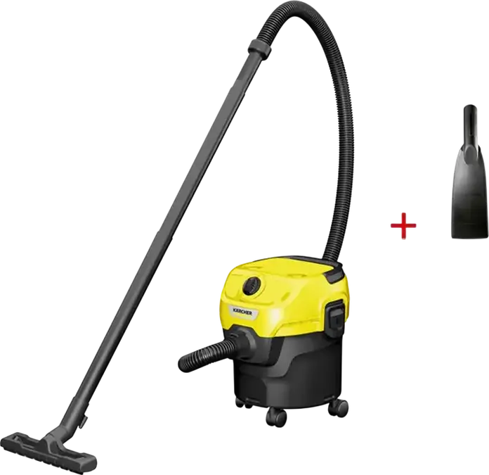 Aspirator Karcher WD 1 pentru Umed și Uscat, 850W, Rezervor 12L, Funcție de Suflare, cu Duză pentru Podele, Spații Înguste și Auto, Galben/Negru