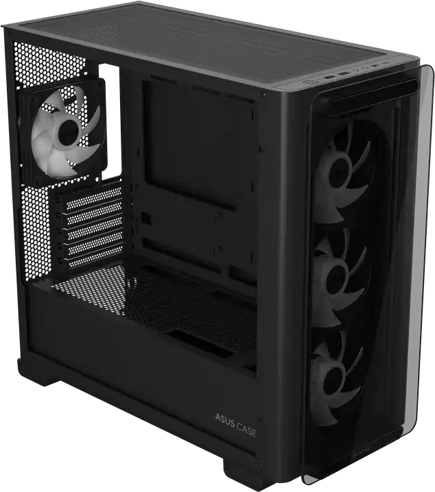 Carcasa ASUS A23 PLUS TG ARGB Micro-ATX Mini-Tower, Negru, Sticla Temperata, 4 Ventilatoare ARGB, Suport Radiatoare 360mm, USB 3.2 Gen2 Type-C, AURA Sync