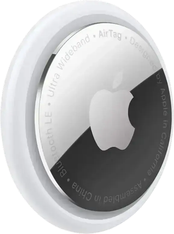 Apple AirTag Bluetooth Tracker with U1 Chip for Precision Finding, IP67 Water Resistant, CR2032 Battery, White/Silver