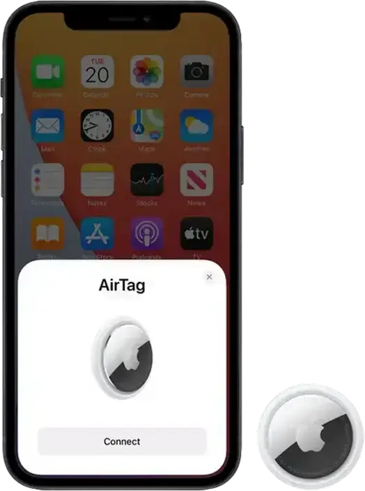 Apple AirTag Bluetooth Tracker with U1 Chip for Precision Finding, IP67 Water Resistant, CR2032 Battery, White/Silver