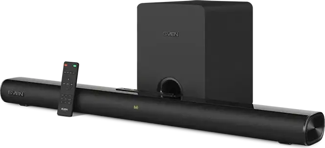 SVEN SB-2150A Soundbar 2.1 cu Subwoofer Wireless, Putere 180W RMS, Bluetooth 5.0, HDMI ARC, Intrare Optica, USB, Card TF, Display LED, Telecomanda, Negru