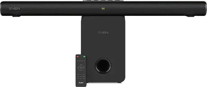 SVEN SB-2150A Soundbar 2.1 cu Subwoofer Wireless, Putere 180W RMS, Bluetooth 5.0, HDMI ARC, Intrare Optica, USB, Card TF, Display LED, Telecomanda, Negru