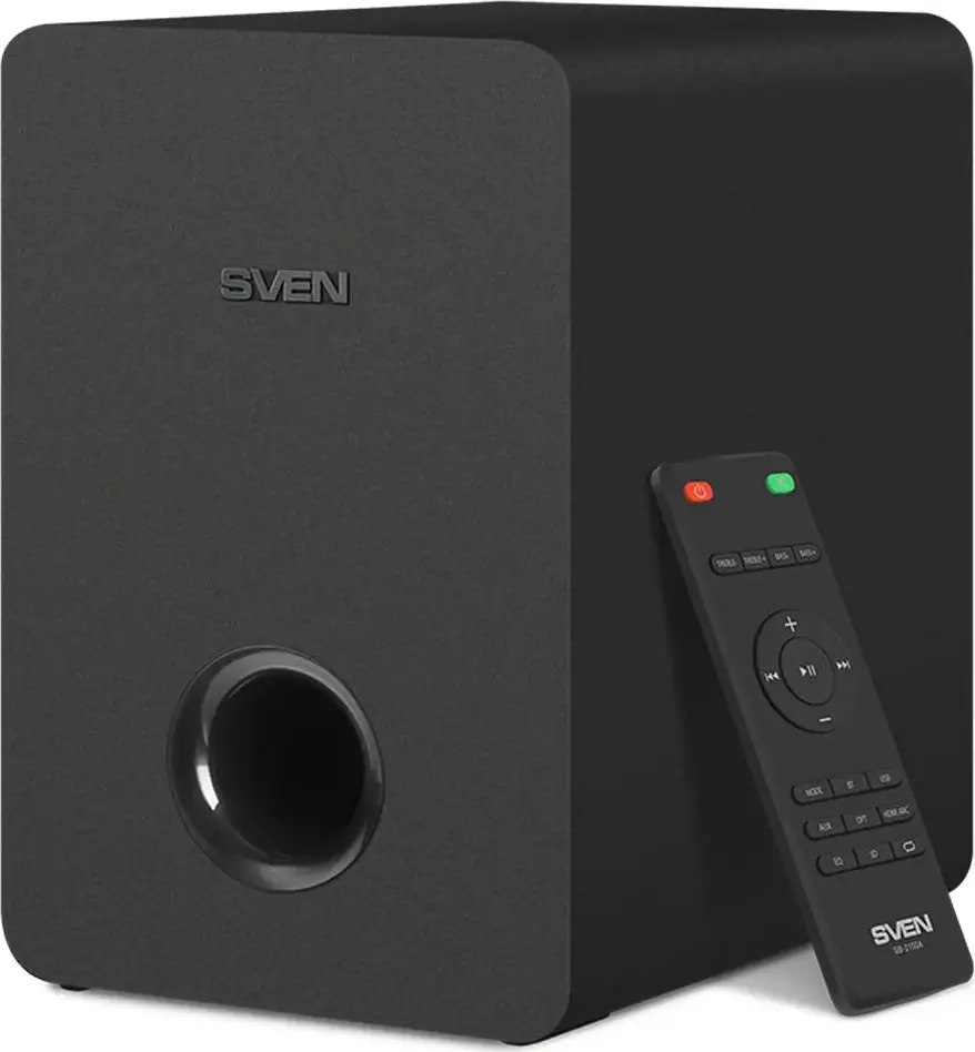 SVEN SB-2150A Soundbar 2.1 cu Subwoofer Wireless, Putere 180W RMS, Bluetooth 5.0, HDMI ARC, Intrare Optica, USB, Card TF, Display LED, Telecomanda, Negru