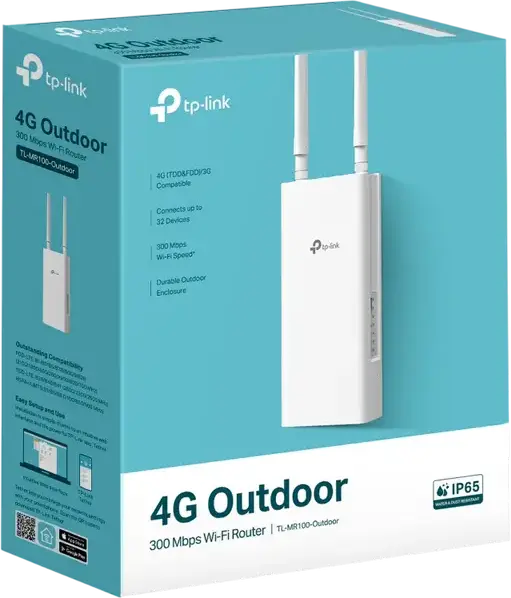 Router Wireless Exterior 4G LTE TP-Link TL-MR100-Outdoor, Viteza LTE 150 Mbps, Wi-Fi 300 Mbps, Rezistenta la intemperii IP65, Suport PoE, Alb