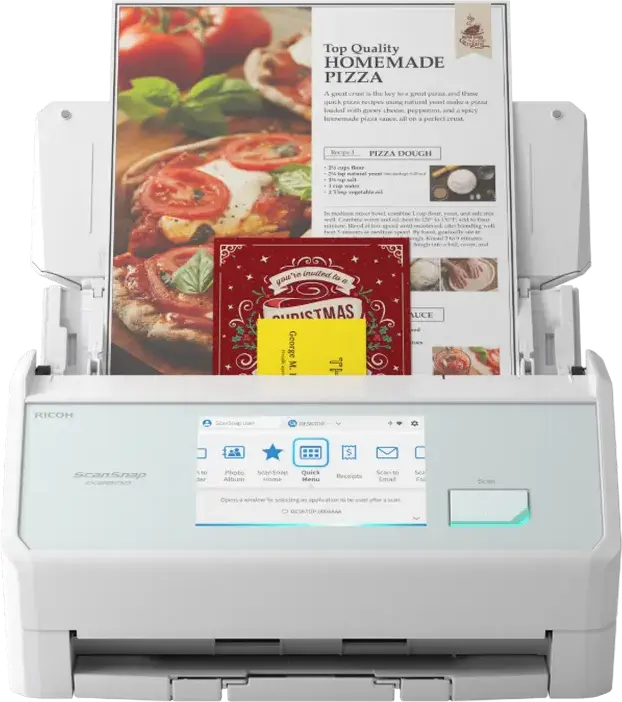 Ricoh ScanSnap iX2500 A4 Document Scanner, 90 ipm Duplex, 100-Sheet ADF, 600 dpi, 5-inch Touch Screen, Wi-Fi 6, Cloud Integration, White