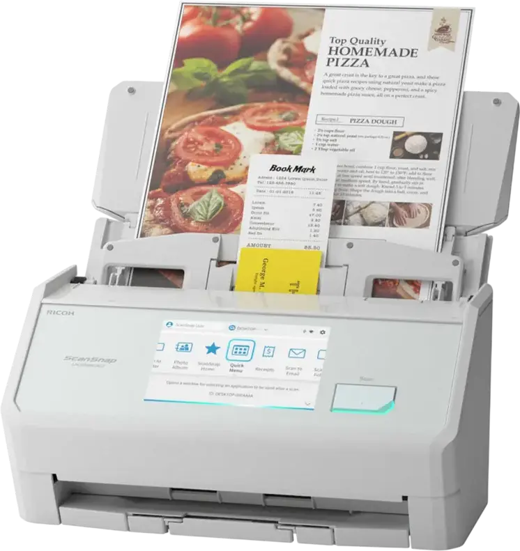 Ricoh ScanSnap iX2500 A4 Document Scanner, 90 ipm Duplex, 100-Sheet ADF, 600 dpi, 5-inch Touch Screen, Wi-Fi 6, Cloud Integration, White