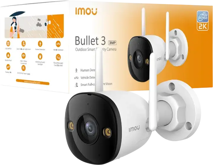 IMOU Bullet 3 Wi-Fi 6 Security Camera, 3MP 3K Resolution, IP67 Waterproof, IMOU SENSE AI Human & Vehicle Detection, Full-Color Night Vision, Two-Way Audio, 110dB Siren, White