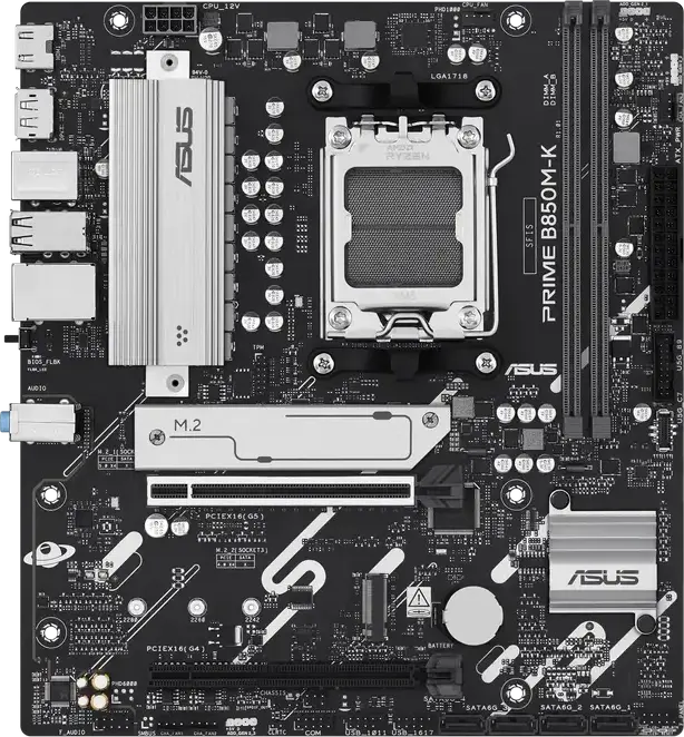 Материнская плата ASUS PRIME B850M-K AM5 AMD B850 micro-ATX, DDR5 128ГБ Dual Channel, PCIe 5.0 x16, M.2 PCIe 5.0, Realtek 2.5Gb Ethernet, Ryzen 9000/8000/7000