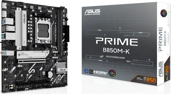 Материнская плата ASUS PRIME B850M-K AM5 AMD B850 micro-ATX, DDR5 128ГБ Dual Channel, PCIe 5.0 x16, M.2 PCIe 5.0, Realtek 2.5Gb Ethernet, Ryzen 9000/8000/7000