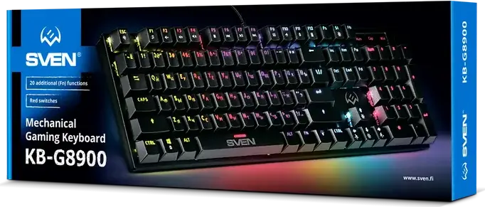 Игровая механическая клавиатура SVEN KB-G8900, красные линейные переключатели, RGB-подсветка, двойное литье колпачков, антигостинг, кабель USB в оплетке, черная