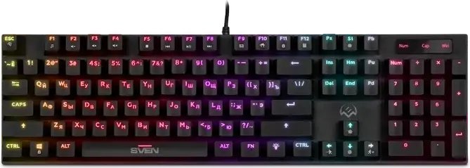 Игровая механическая клавиатура SVEN KB-G8900, красные линейные переключатели, RGB-подсветка, двойное литье колпачков, антигостинг, кабель USB в оплетке, черная