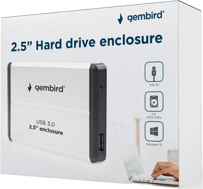 Cutie Externa Gembird EE2-U3S-2-S pentru HDD SSD SATA de 2.5 inch, Interfața USB 3.2 Gen 1, Carcasa din Aluminiu, Argintiu, Chipset JMS578